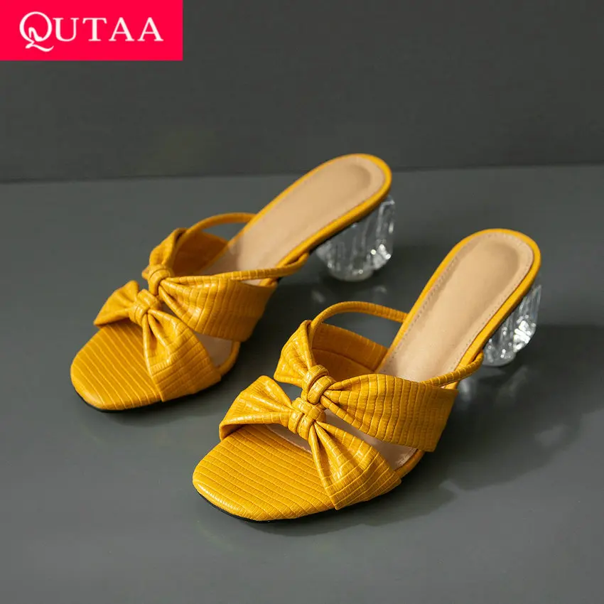 Женские прозрачные туфли QUTAA на квадратном каблуке из искусственной кожи с