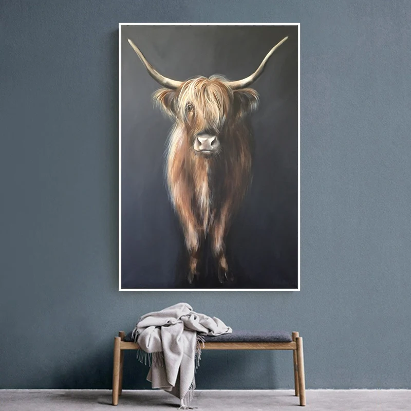 

Black Highland Cow Cattle Canvas Art Nordic Painting Posters and Prints Scandinavian Wall Art Pictures for Living Room Decor