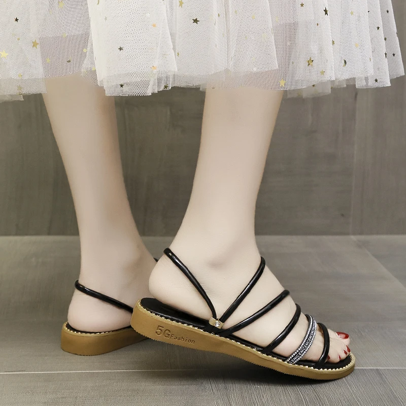 

Female Shoes Slippers Soft Luxury Slides Med Low 2021 Comfort Designer Summer Flat PU Rubber Bling Med Shoes Woman 2021 Slippers