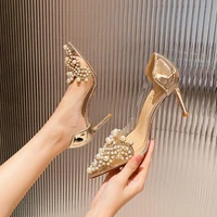 gold sliver patent leather pearl transparent pvc slip on pumps woman shallow pointed toe 6810 cm heels bride wedding shoes