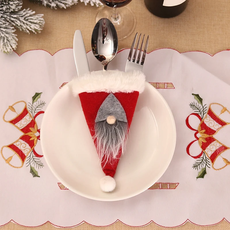 3Pcs Christmas Decorative Tableware Mini Caps Pocket Knife Fork Spoon Holders Table Decoration | Дом и сад