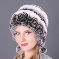 ht3260 women winter bomber hat warm real rabbit fur hat ladies knit earflap cap female ski russian hat women trapper russian cap