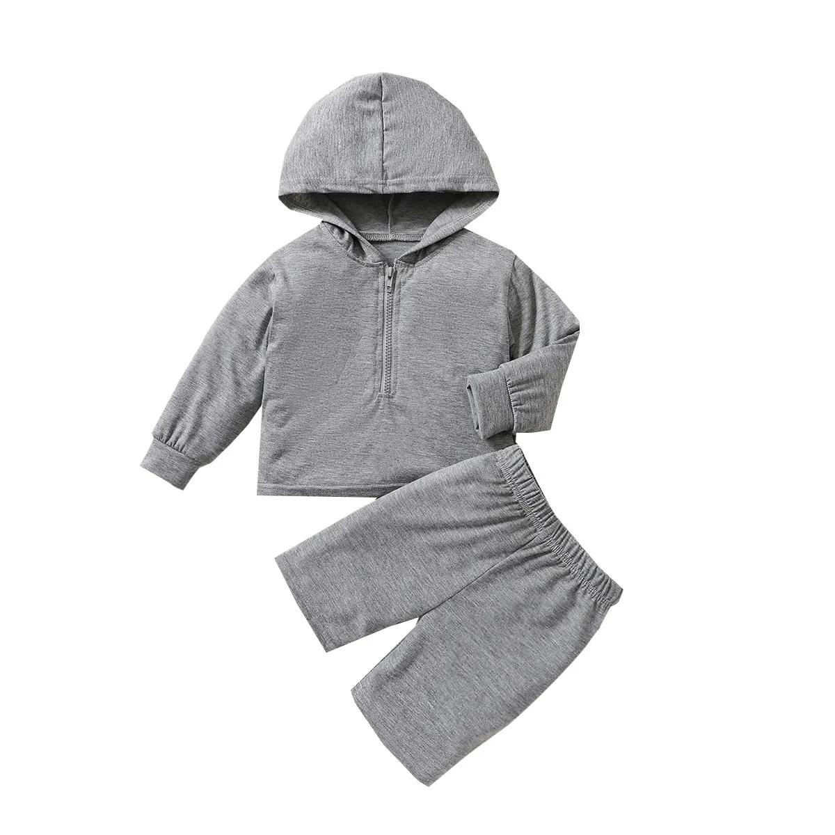 

2Pieces Kids Casual Set Solid Color Long Sleeve Short Pullover Zipper Sweatshirts Short Pants Baby Girls Gray 18 Months-6 Years