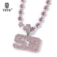 tbtk custom baguette name pendant with pink cz heart tennis chain iced out personalized name necklace fashion hiphop jewelry