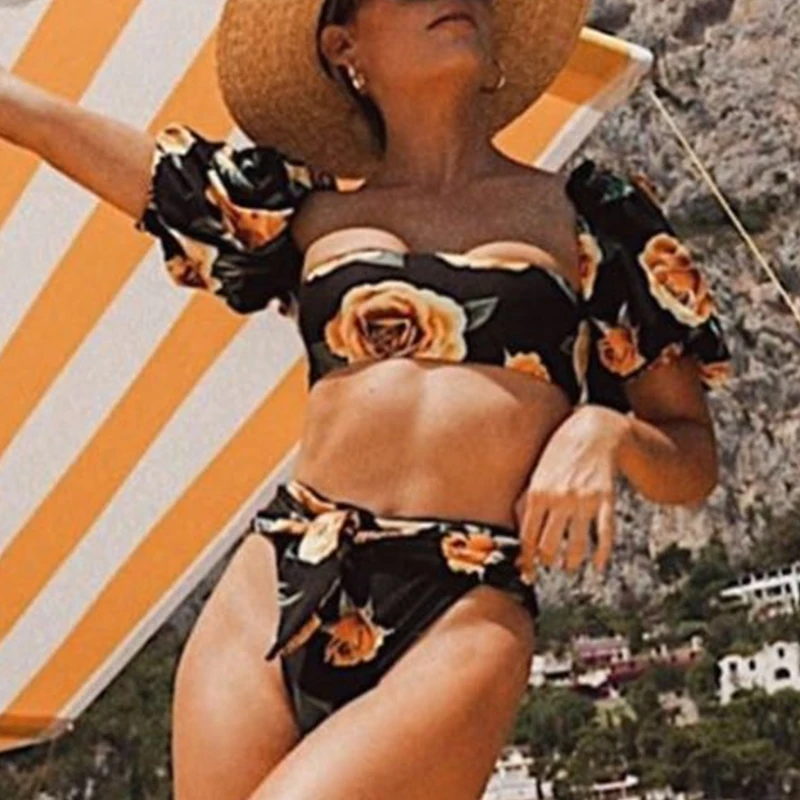 Пуш-Ап купальник женский летний купальный костюм бикини с высокой талией бандаж