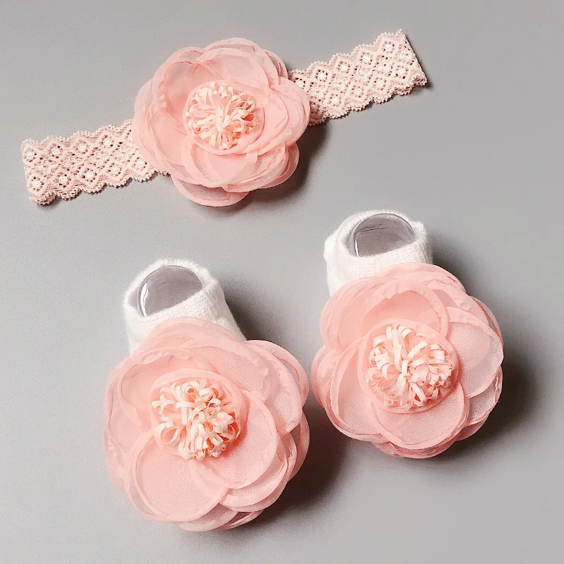 

3pcs Set Newborn Baby Girls Headband Hairloop Socks Set Children Crown Lace Princess Accessories Hairdress Full Month Hand Gift