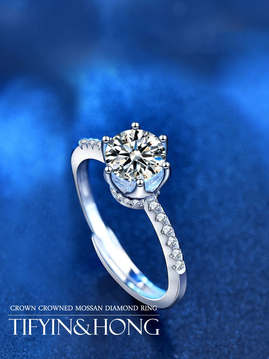 

Женское кольцо из серебра 100% пробы, с муассанитом, 18 к