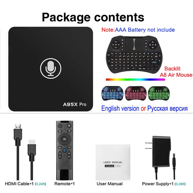 2GB 16GB A8.Backlit A95X Pro Google tv Box Smart Android 7,1 tv Box 2 Гб 16 Гб голосовой пульт дистанционного управления Amlogic S905W Google плеер магазин Netflix Youtube - Цвет: 2GB 16GB A8.Backlit