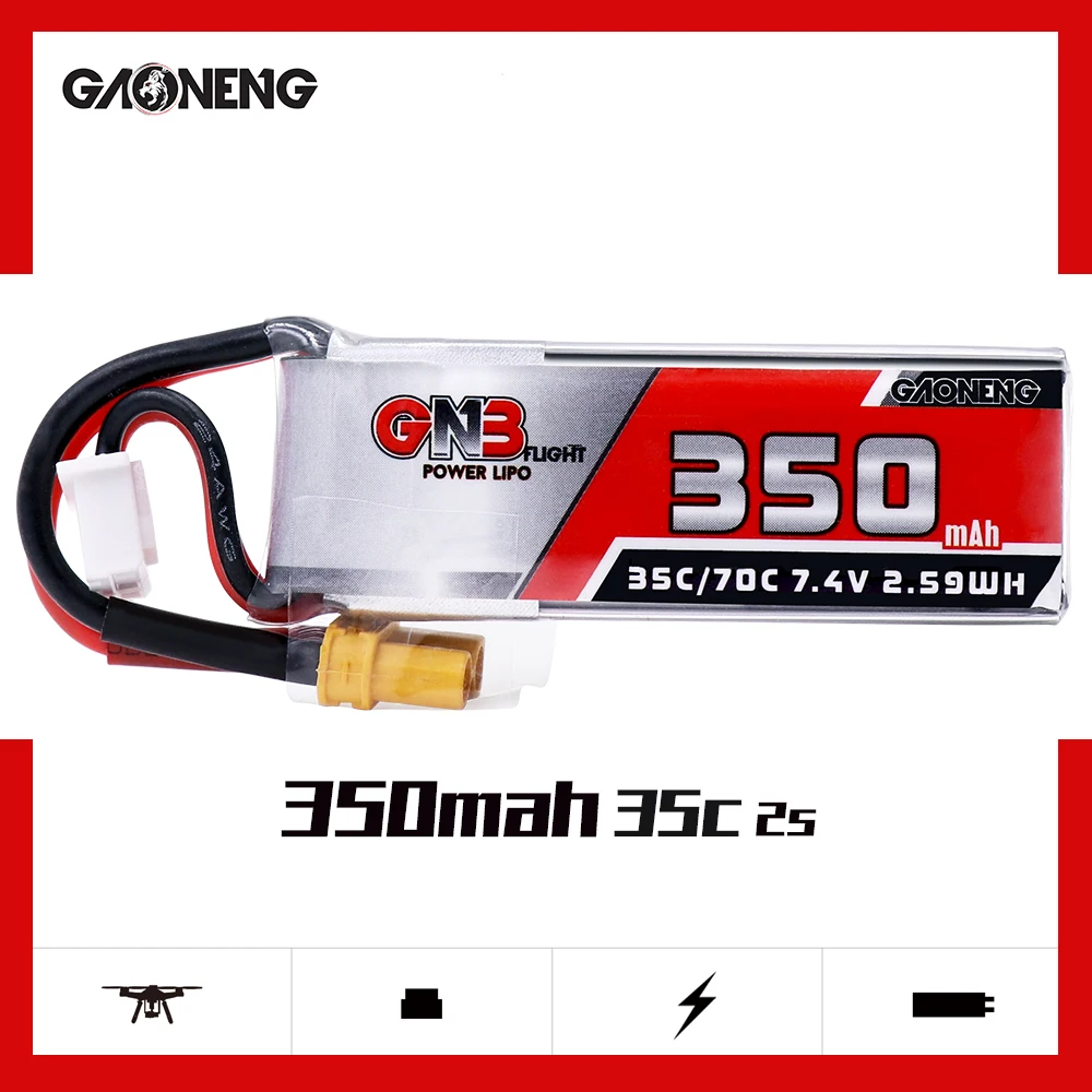 4 шт. Gaoneng 350 мАч 7 В 35C/70C 2S Lipo батарея с разъемом XT30 для Beta75X ESKY DLG1000 F300BL DTS130 Tiny Whoop Drone
