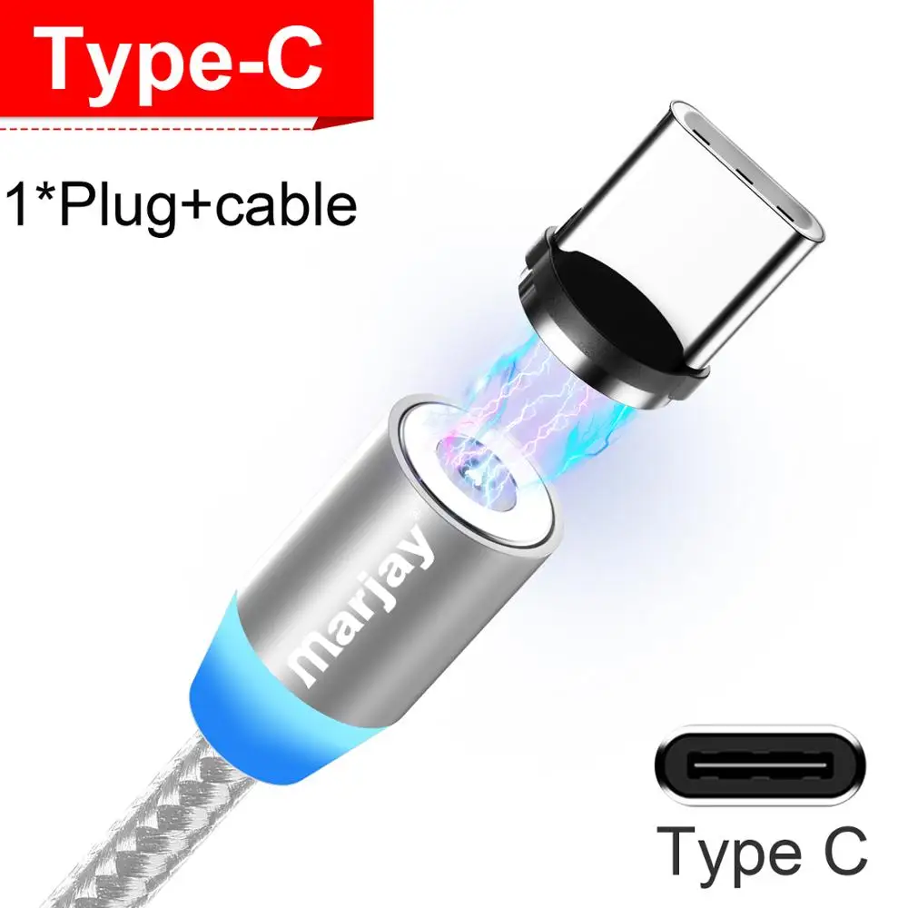 Silver Type C Cable Marjay Магнитный кабель Micro usb type C кабель для iPhone samsung Android Быстрая зарядка магнит зарядное устройство мобильный телефон USB провод шнур - Цвет: Silver Type C Cable