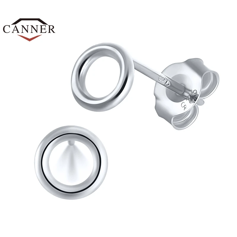 Женские серебряные серьги гвоздики CANNER маленькие круглые с 925 пробы корейские