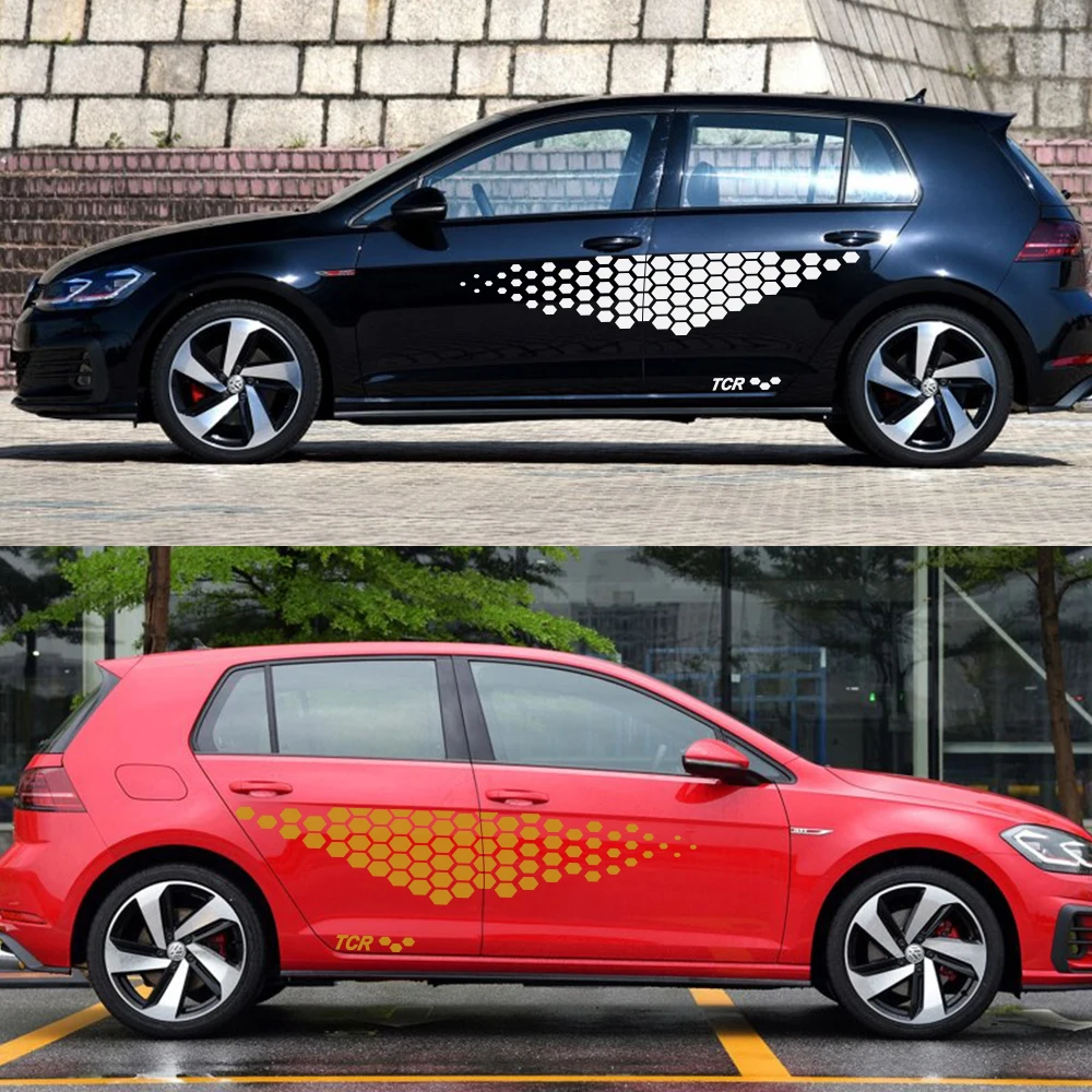 2 шт. Автомобильная наклейка дверь боковая юбка для Volkswagen VW Golf 4 5 6 7 Polo Passat B5 B6