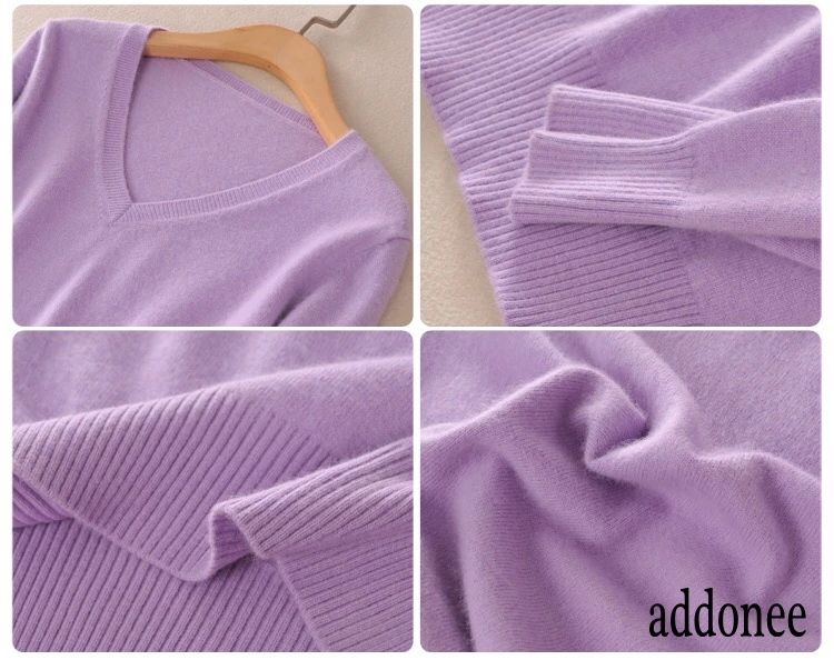 Loose Pure Colors European Style V-Neck Pullover Sweater Women Female Fashion Base Knitted Cashmere Wool High Quality | Женская одежда