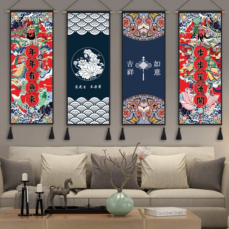 Chinese Style Scroll Painting Art Canvas Painting for Living Room Wall Picture Poster Print Hang Painting Home Decor