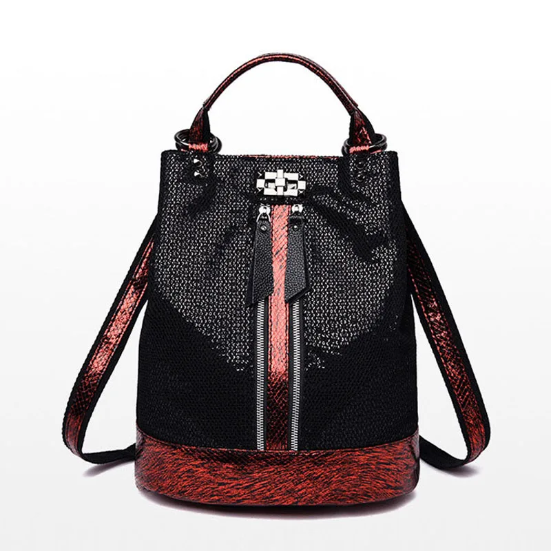 Винтажные женские рюкзаки с блестками 2020 кожаный рюкзак металлическим замком