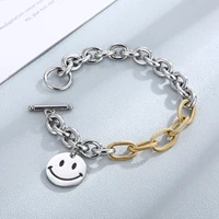 fashion smiley charm bracelet for women stainless steel link chain jewelry accessories