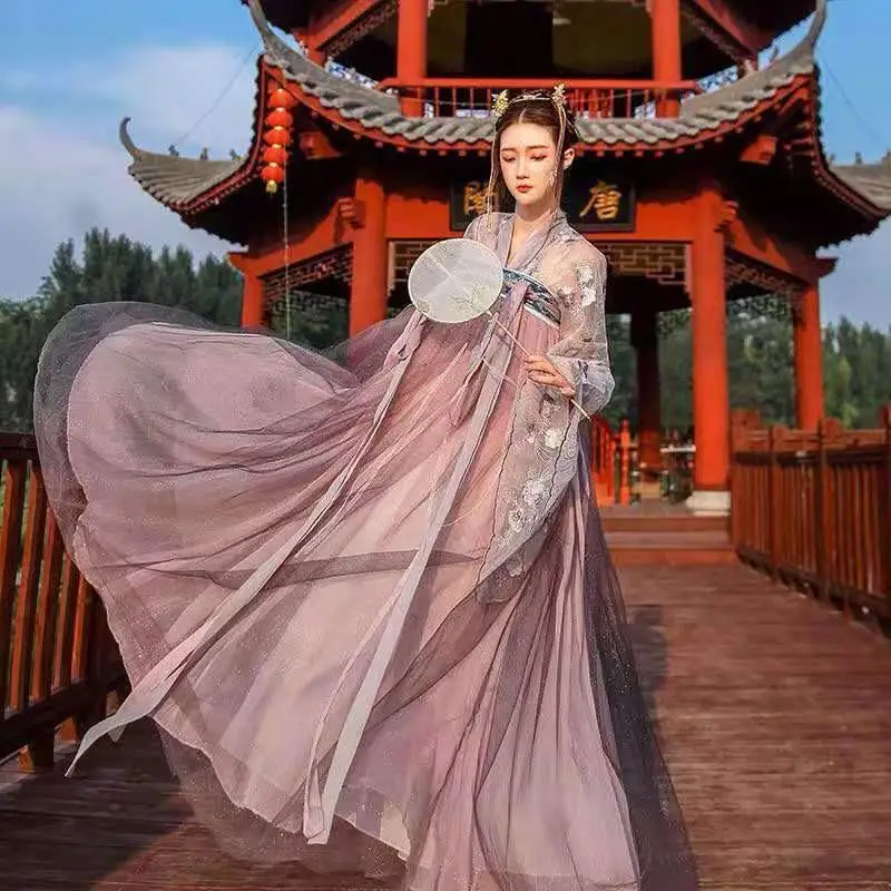 

2021 Traditional Women Flower Hanfu Dress Ancient Chinese Costume Beautiful Dance Hanfu Originale Princess Tang Dynasty Robe