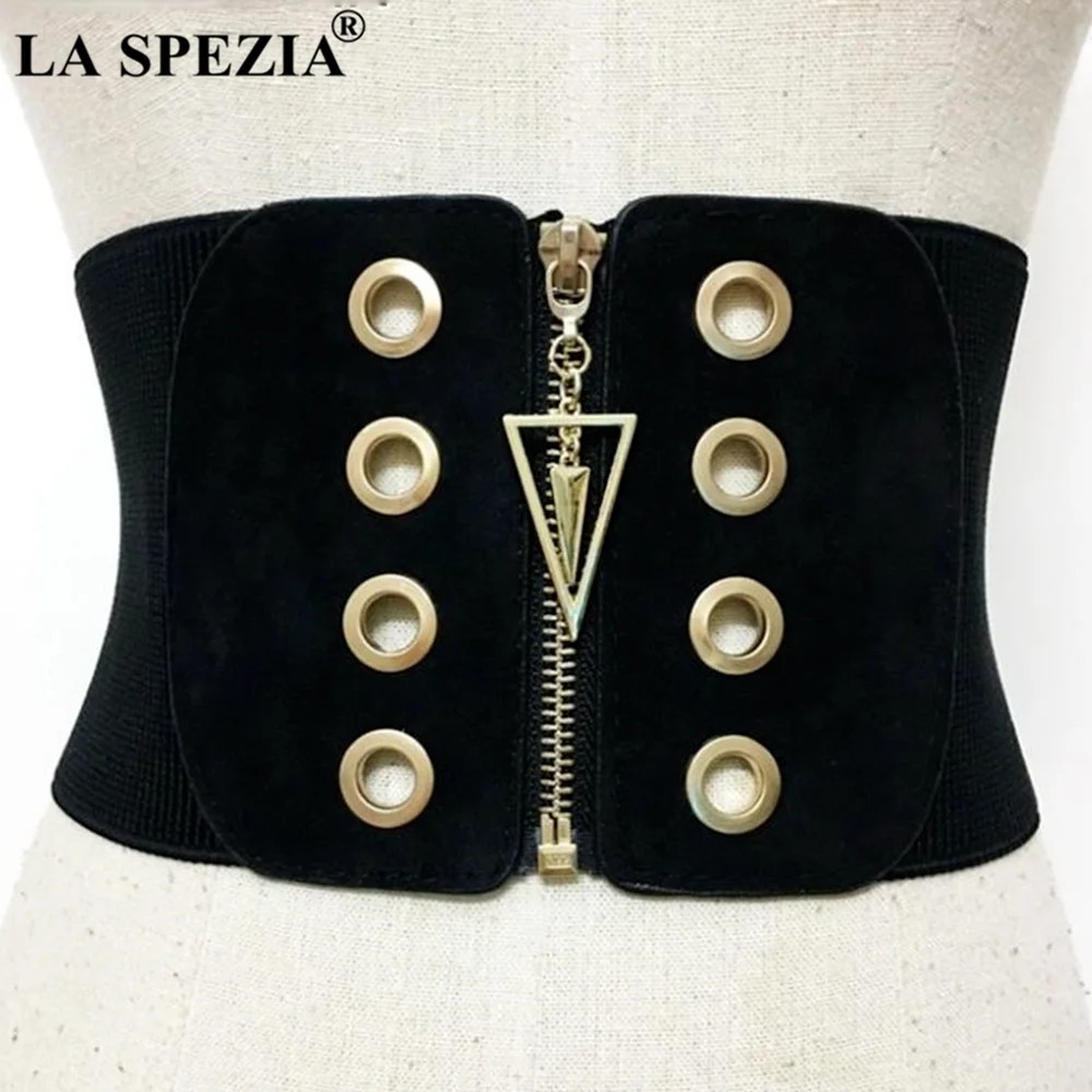 

Elastic Women Belt Wide Cummerbund Metal Zipper Extra Wide Belt For Dresses Stretch Belts For Women Black Ladies Corset 70cm