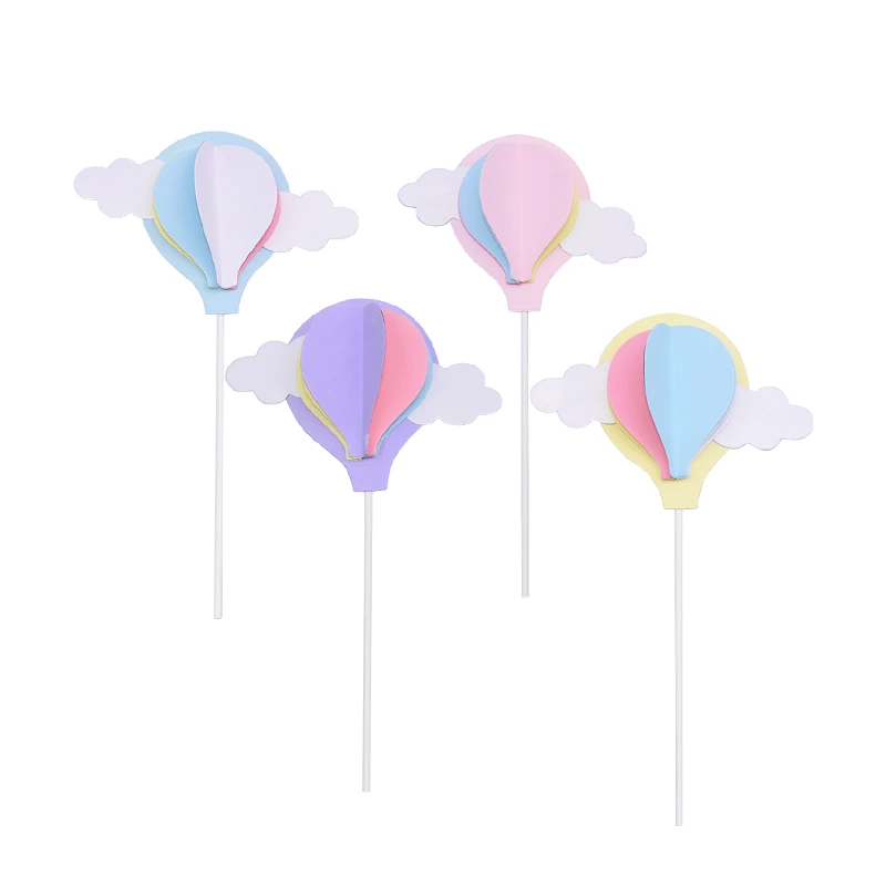 

1-6pcs Creative Birthday Cake Toppers Cute Unicorn Cloud Hairball Hot Air Balloon Cupcake Top Flags Birthday Wedding Cakes Decor