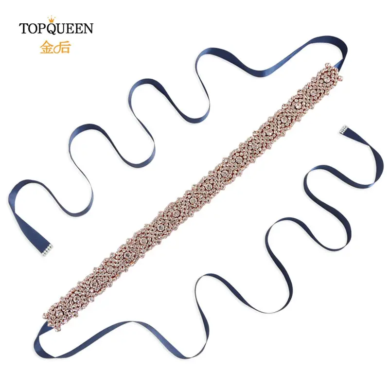 TOPQUEEN S28B-RG розовое золото свадебный пояс Стразы пояс для свадебных платьев пояс с бисером ручной работы пояс подруги невесты и пояса - Цвет: navy blue