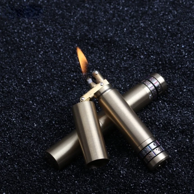 

Creative Unusual Handmade Brass Kerosene Lighter Funny Copper Retro Grinding Wheel Flint Lighters Foldable Portable Men's Gift