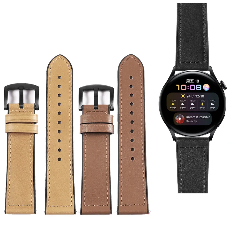 

Genuine Leather+Silicone Strap 20 22mm For Huawei Watch 3 Pro Gt2 Black Red Blue Watchband Quick Release