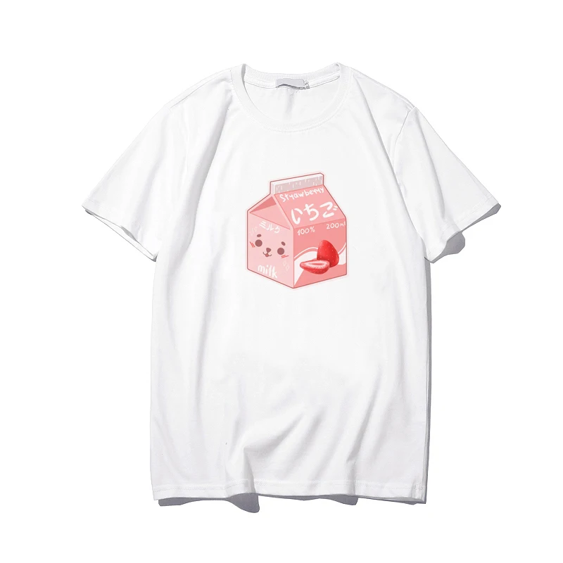 Новая футболка Harajuku для девочек Ullzang Milk Детская графическая женская с мультяшным