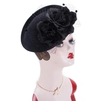 lawliet womens wool felt queen kate shape beret hats velvet flowers cocktail race modern pillbox hat a505