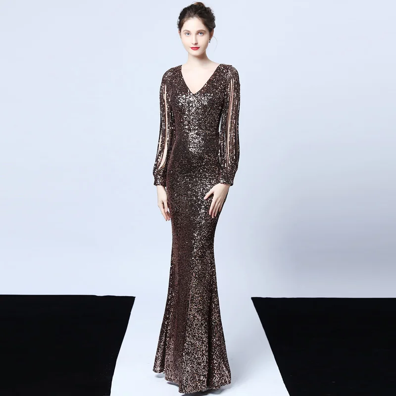 Вечернее платье с v-образным вырезом зеленое элегантное длинными рукавами Vestido de