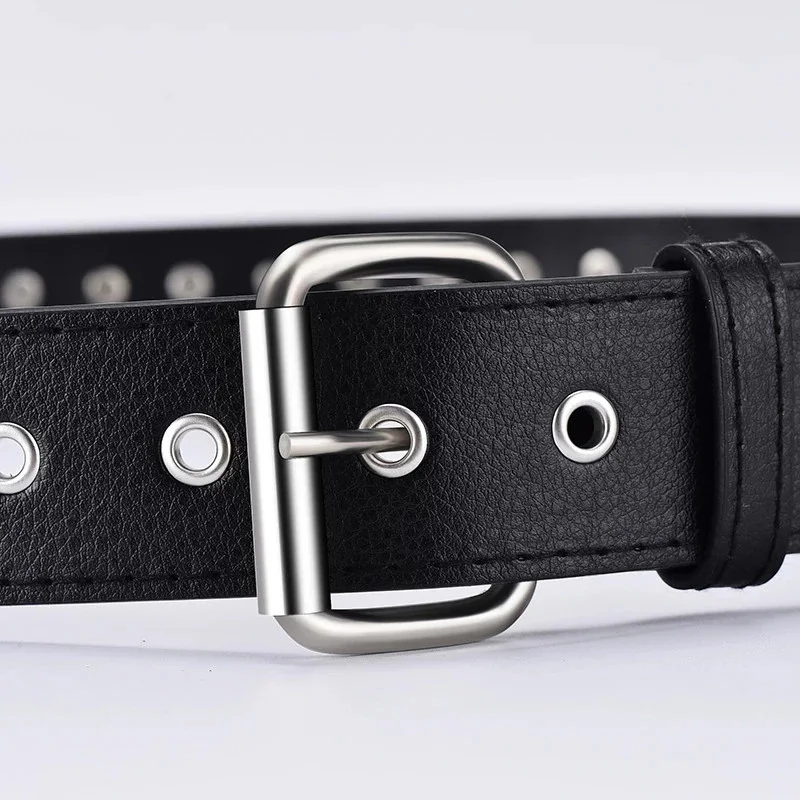

New fashion ladies leather punk belt hollow rivet luxury brand belt personality rock wild adjustable young trend belt2021New