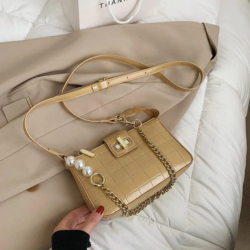 

2021 Spring New Trendy Fashion Ladies One Shoulder Underarm Bag High Quality PU Retro Chain Messenger Small Square Bag Female