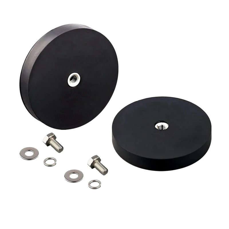 

2 Pcs 44LB Rubber Coated Magnets, Strong Neodymium Disc Magnet Base Mount with M6 Threaded Stud for Light Bar Outdoor