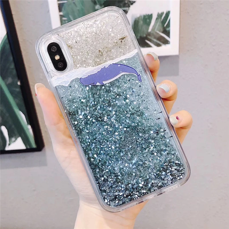 Whale Blue Чехол для воды жидкостный Мягкий силиконовый чехол для OPPO F1A F1S F5 Lite F7 F9 F11 Pro Realme C1 X 2 Pro блестящий чехол со звездой - Цвет: Whale Blue