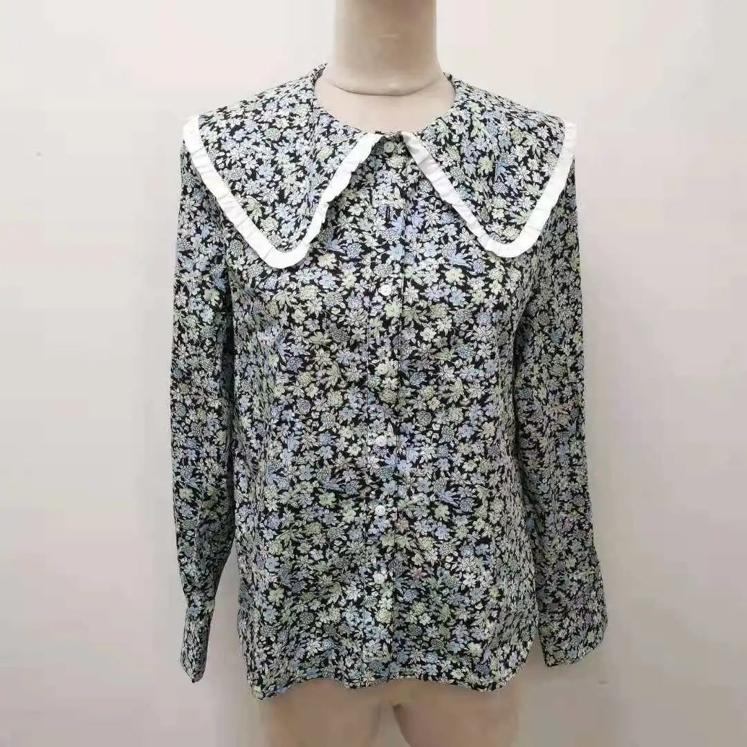 

Women Shirt 2021 Autumn Winter New Style Big Lapel Collar Splicing Long Sleeve Shirt Ladies