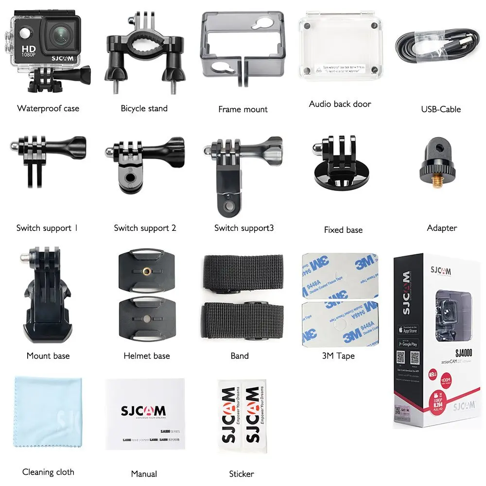 Оригинальная Экшн-камера SJCAM SJ4000 серии 1080P HD 2," SJ4000/SJ4000 wifi, водонепроницаемая Спортивная камера DV, Автомобильный регистратор