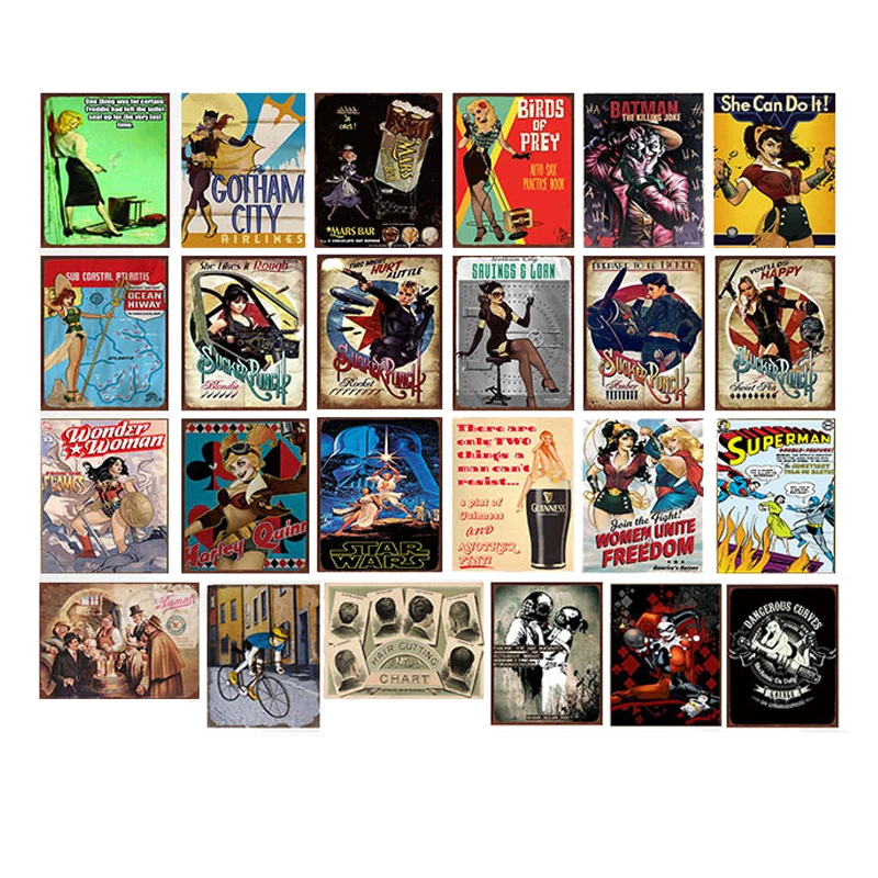 

Shabby Wall Metal Tin Signs Vintage America Cartoon Poster Plate Wall Decor Plaques Bar Club Pub Home Garage Decor