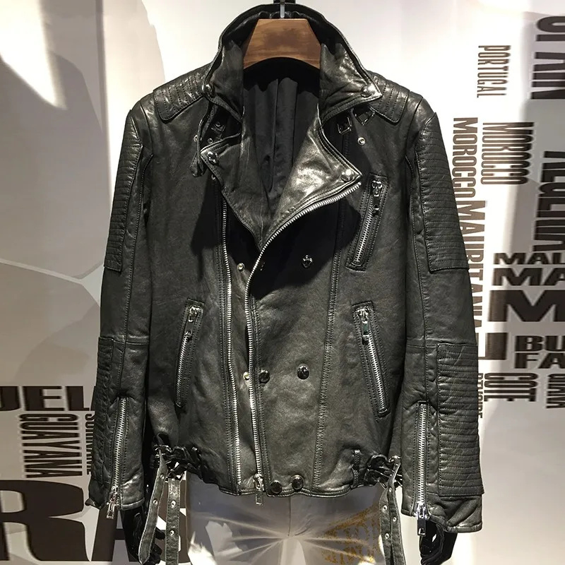 

Natural Luxury Brand Leather Jacket Hip Hop Lover Sheepskin Coat Men Classic Vintage Winter Moto Jacket Slim Long Sleeve Outwear