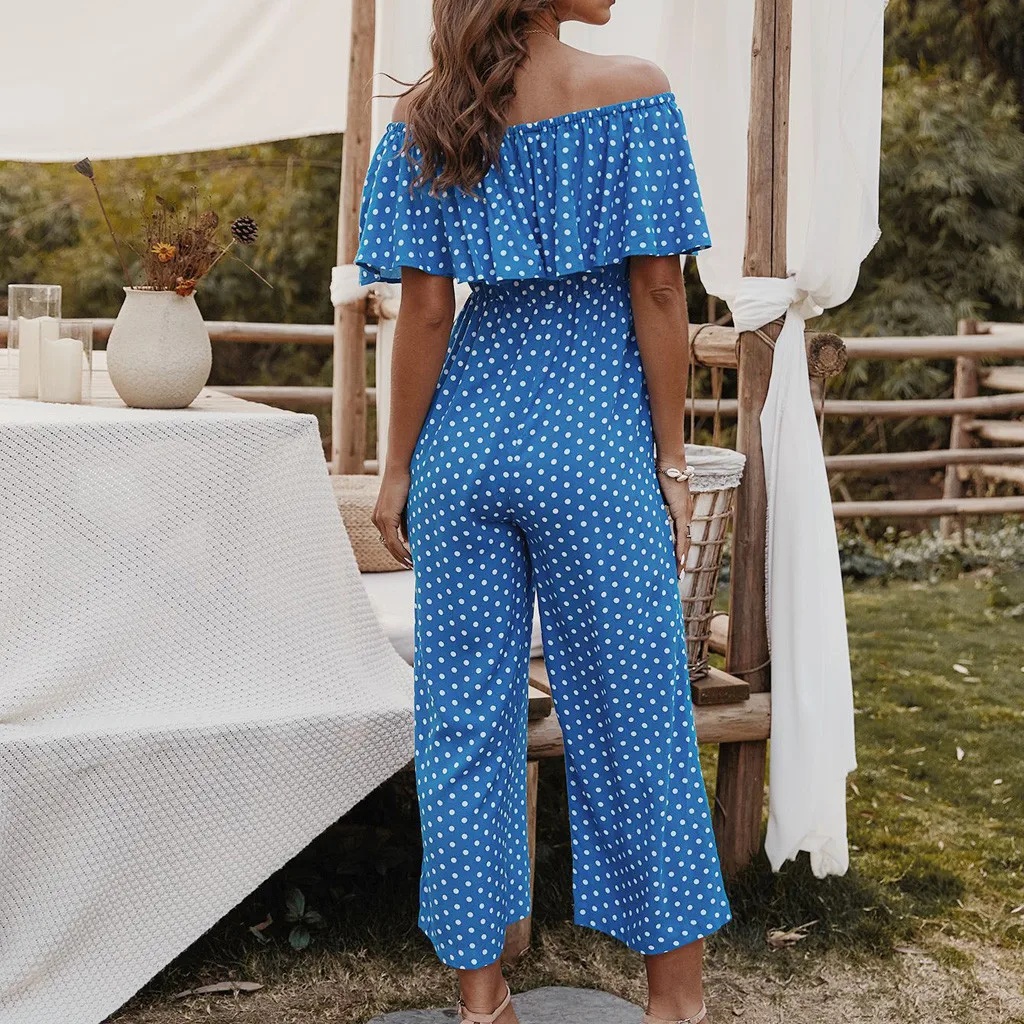 Женский Летний комбинезон в горошек с открытыми плечами женский летний