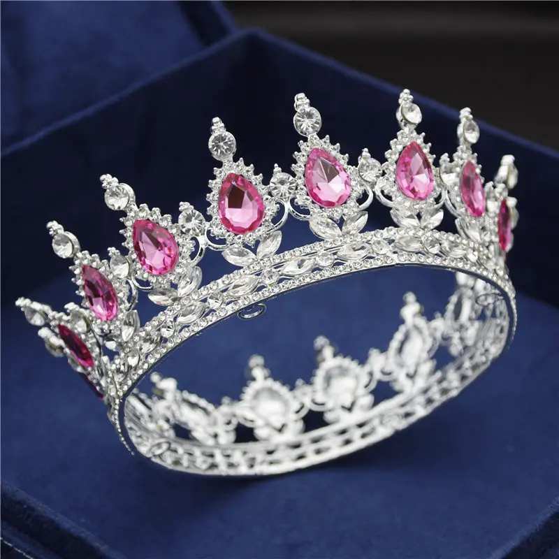 silver rose Круглая Корона невесты диадема женский головной убор королевская Королева Король диадемы и короны выпускного вечера Пышные свадебные украшения для волос аксессуары - Окраска металла: silver rose