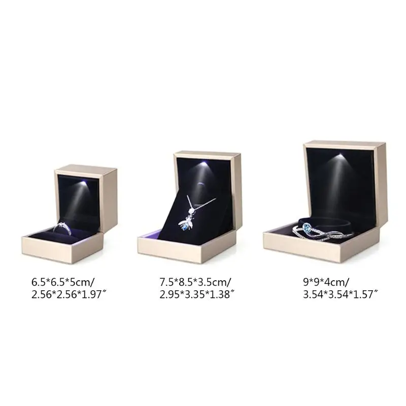 

LED Light Jewelry Display Bracelet Necklace Wedding Engagement Ring Box Storage Case Holder Gift 2 Colors