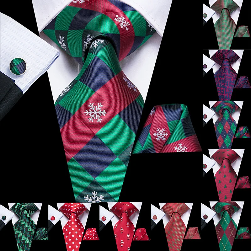 Hi-Tie рождественские галстуки для мужчин Hanky запонки набор 100% шелк подарки красный