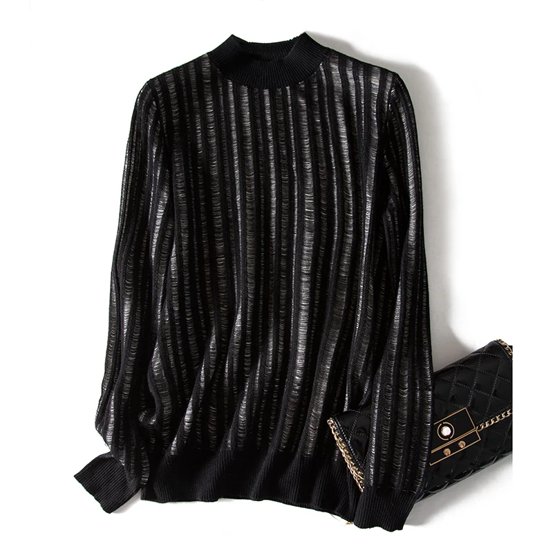 

Дизайнерский женский свитер SHUCHAN 2019, высококачественные ажурные полосатые женские свитера с круглым вырезом, пуловеры