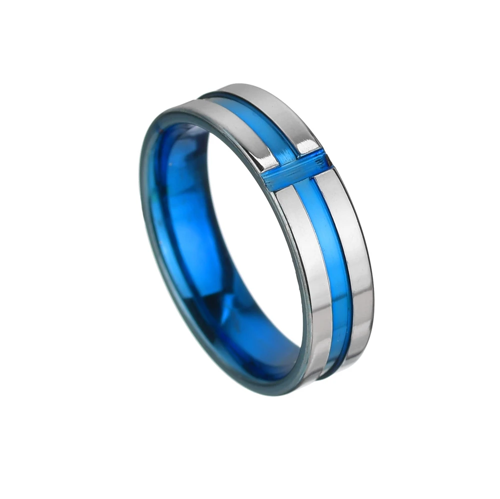 Кольца из нержавеющей стали с синей линией для мужчин свадебные брендовые кольца