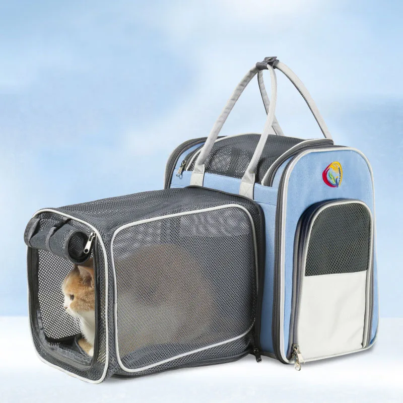 Expansion pet bag Oxford cloth breathable pet backpack Go out portable cat shoulder cat bag