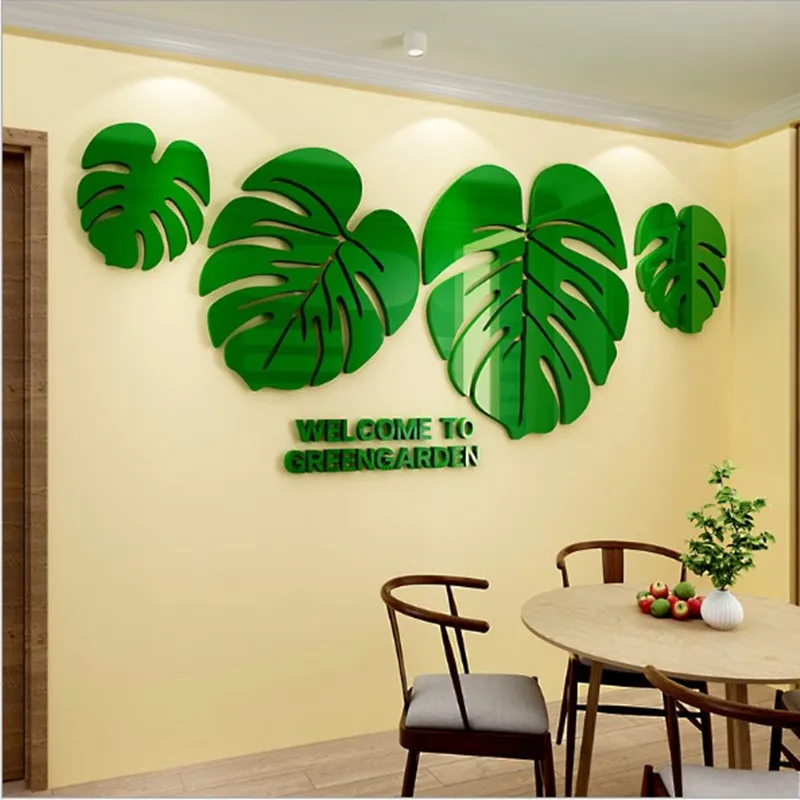 

Акриловая Зеркальная Наклейка с зелеными листьями в скандинавском стиле