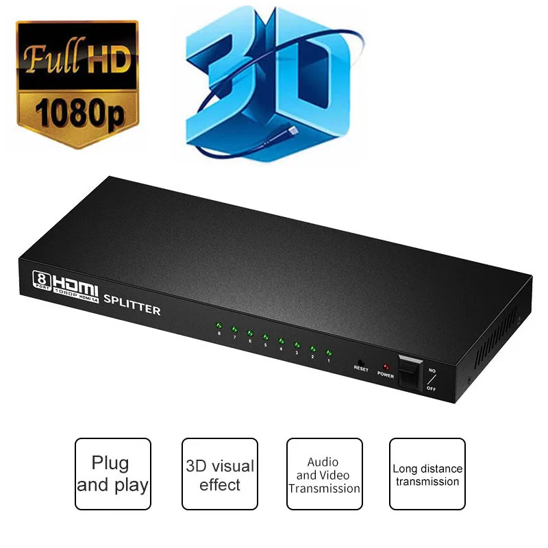 1x8 HDMI сплиттер один вход и восемь выходов усилитель аудио видео сплиттера