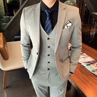2021 new groom plaid slim wedding tuxedo 3 piece set mens fashion dress high quality dress jacket coat pants vest mariage male