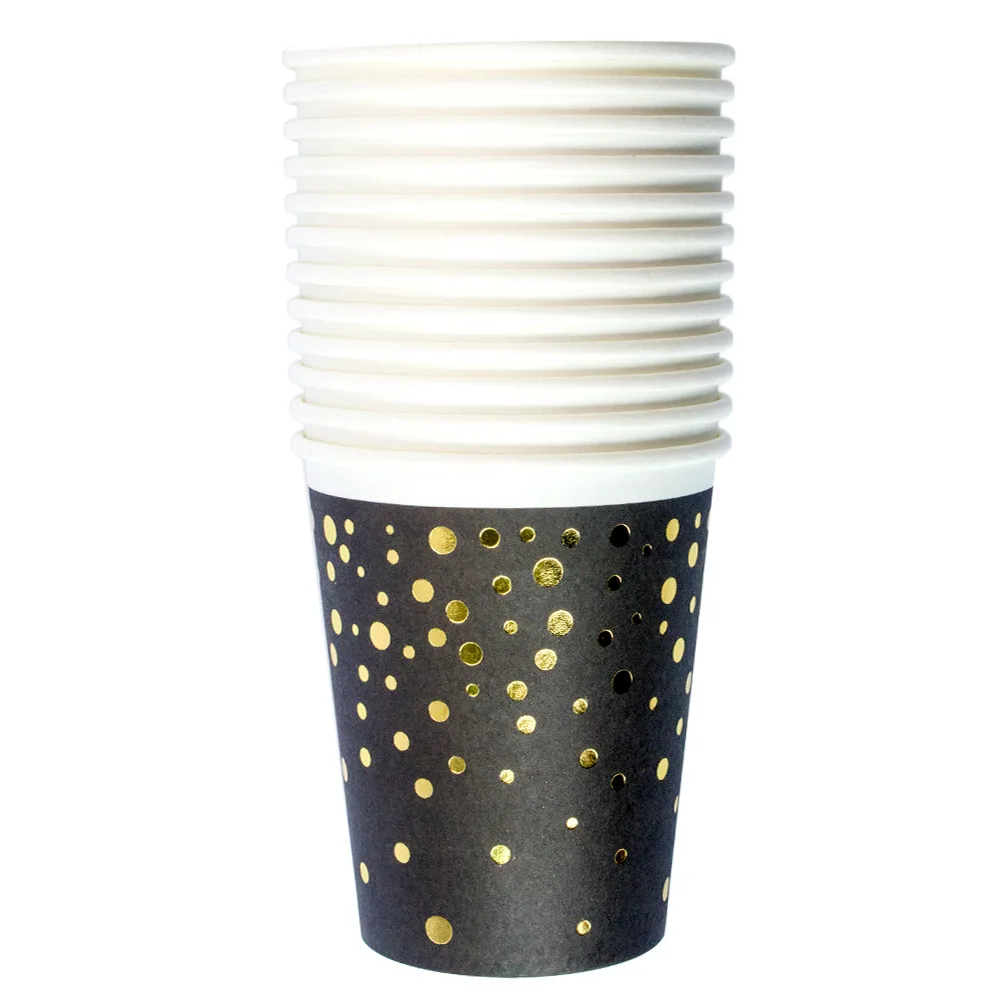 10 шт. посуда в черный бронзированный горошек одноразовая скатерть макет Детские