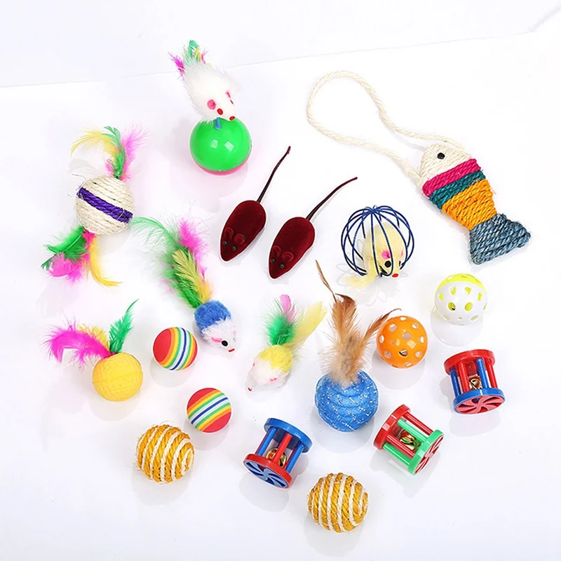 20 Cat Toys Kitten Assortments 2 Way Tunnel Feather Teaser - Wand Interactive Toy Fluffy Mouse Crinkle Balls | Дом и сад