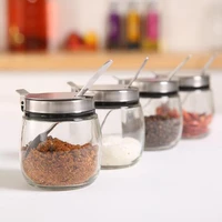 lead free glass bottle stainless steel spoon and lid seasoning jarspice jarkitchen seasoning jar
